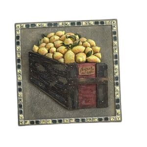 Vintage Tile Pears in Basket Wall Art 5x5 Square 3D Home Decor Artist Signed EUC
